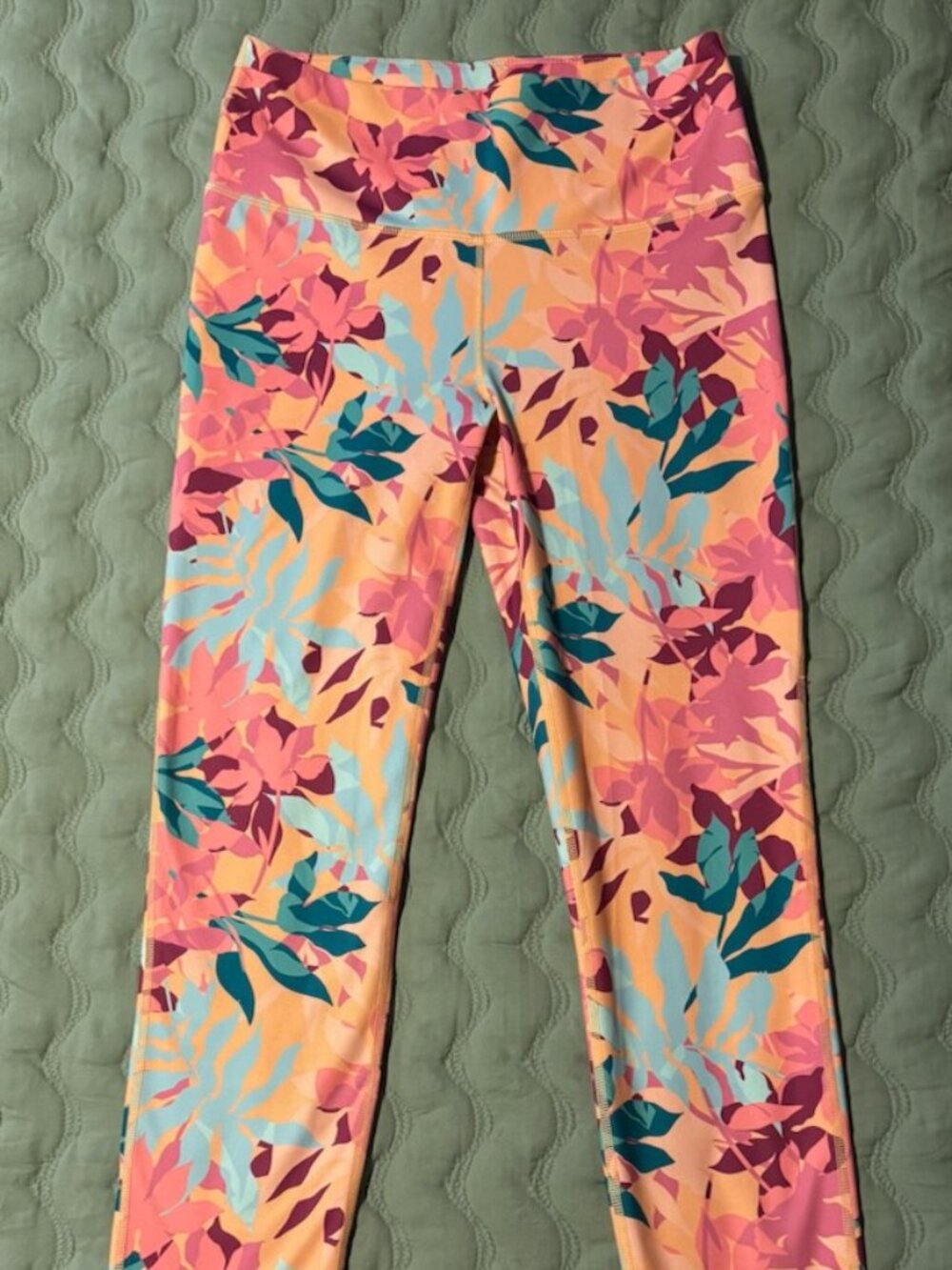 Roxy Kaileo womens large athletic legging "Cantaloupe Tropi Palm"
